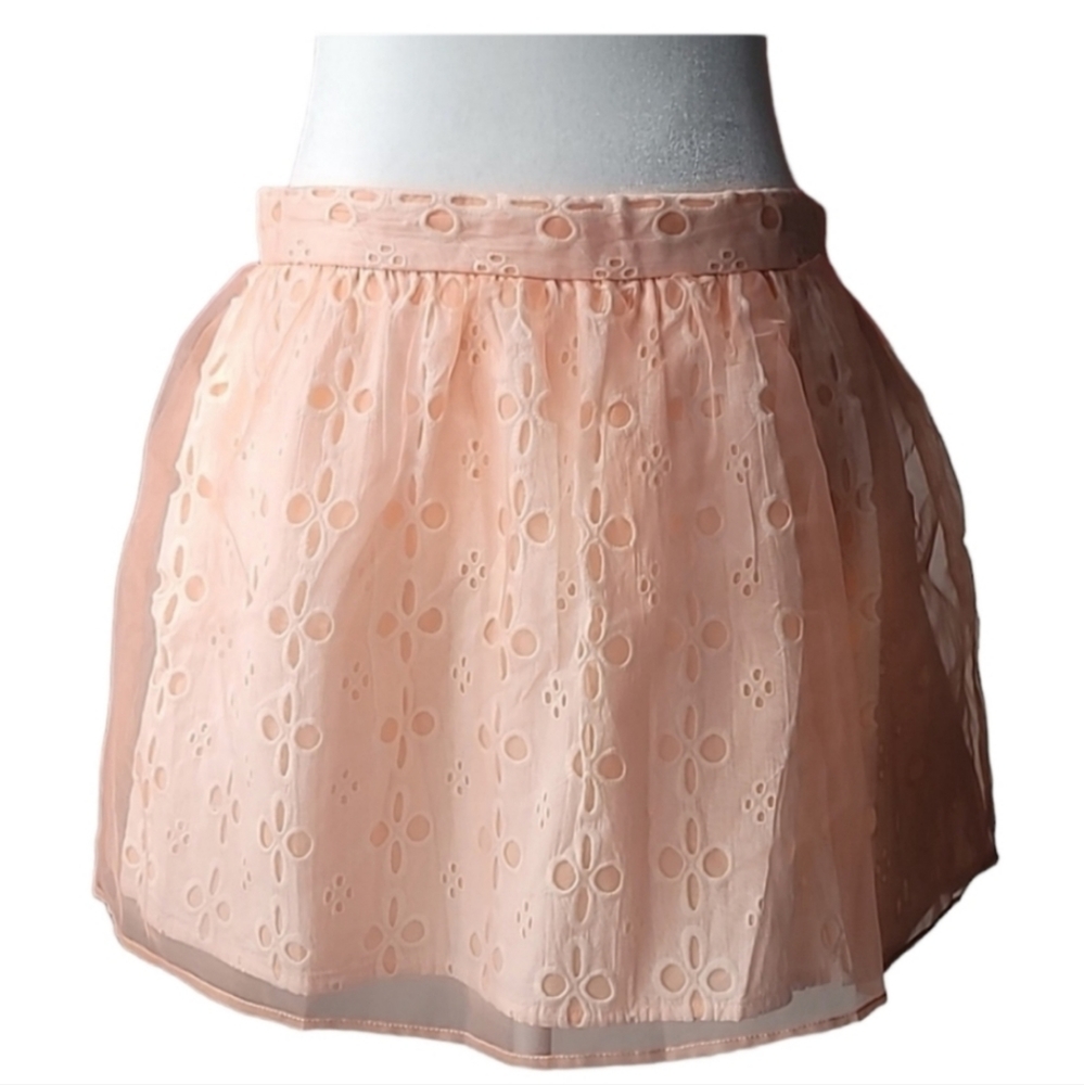 Forever 21 Eyelet Layered Mini Skirt, Size Large, Color Peach/White
